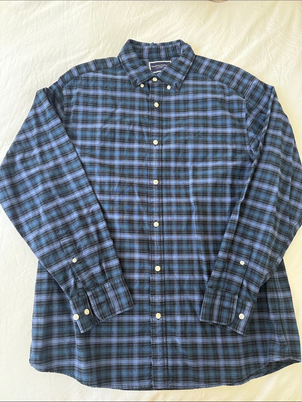 Charles Tyrwhitt Men's Blue Plaid Button-Down Shirt
